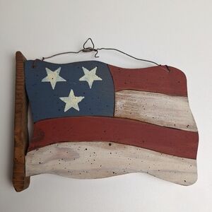 Handmade Wooden American Flag Plaque Sign Folk Art 3 Star Americana 6"X7.5"X.75"